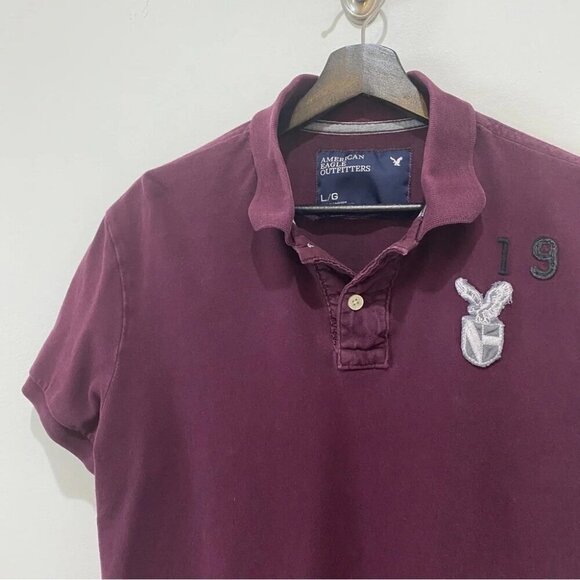 American Eagle Mens Vintage Classic Polo Shirt Burgundy Size M/L - Picture 5 of 12